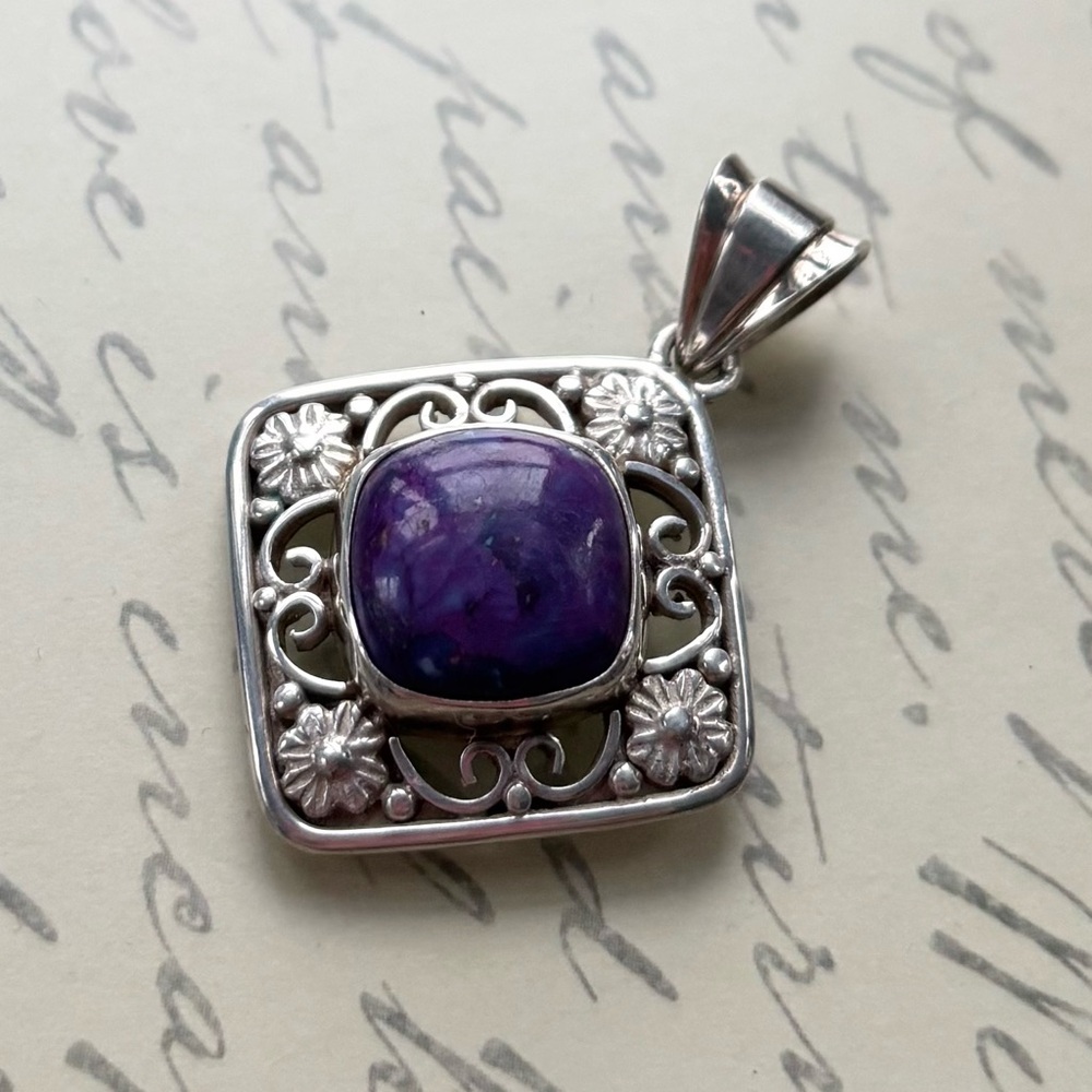 Unique Purple Turquoise Sterling Silver Pendant